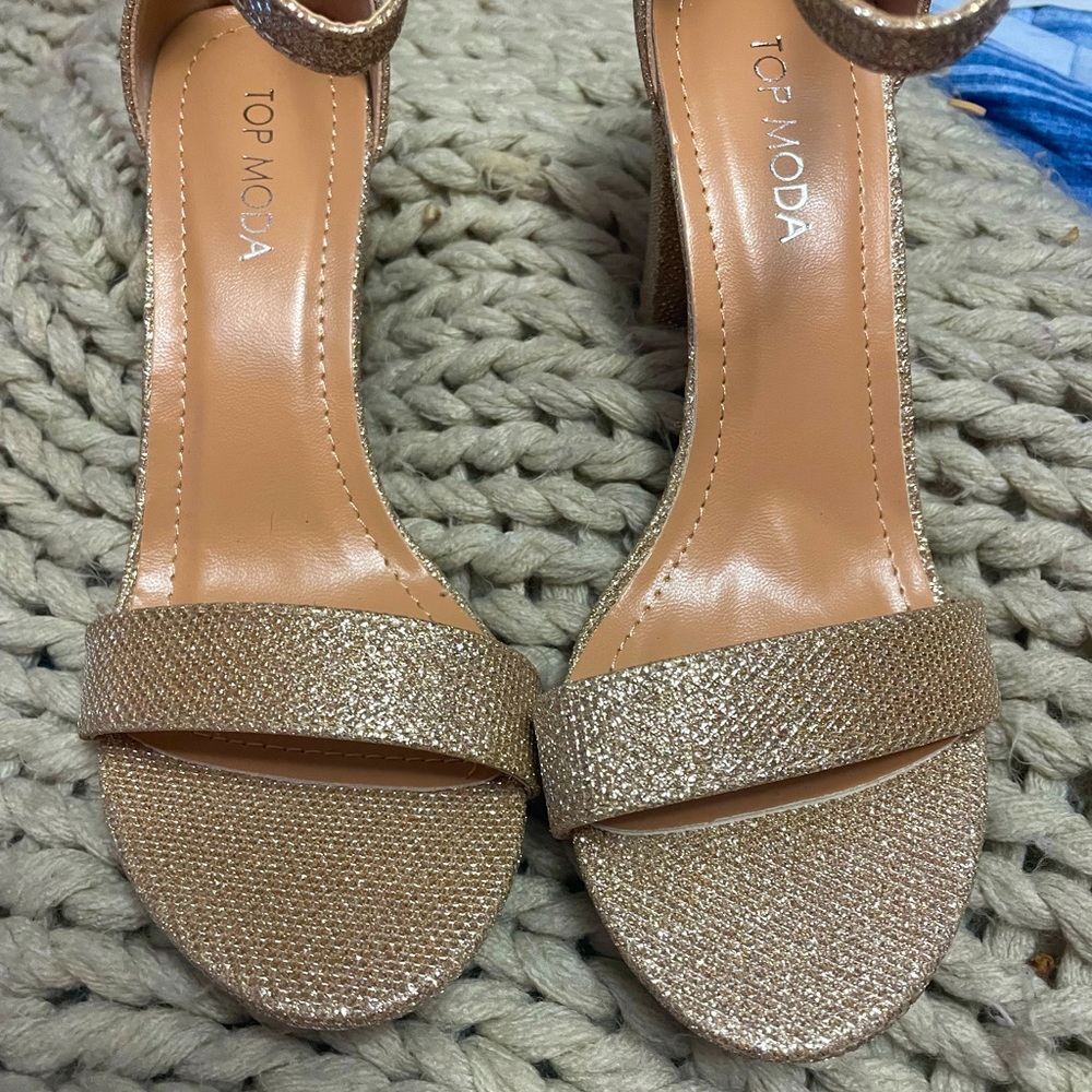 Gold Glitter Ankle Scrap Block Heels